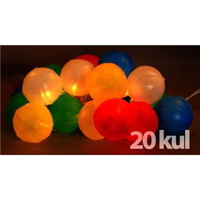 Lampki choinkowe polski komplet GLOBAL 20L plastikowe kulki wewnętrzne