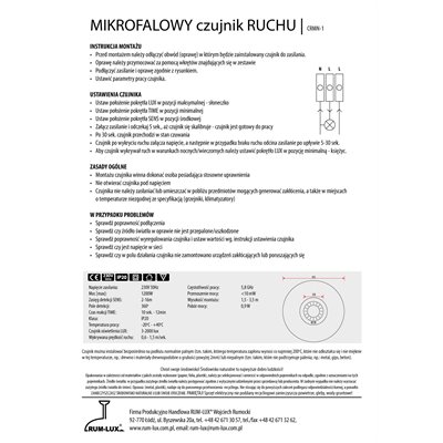 Czujnik ruchu mikrofalowy natynkowy CRMN-1 230V