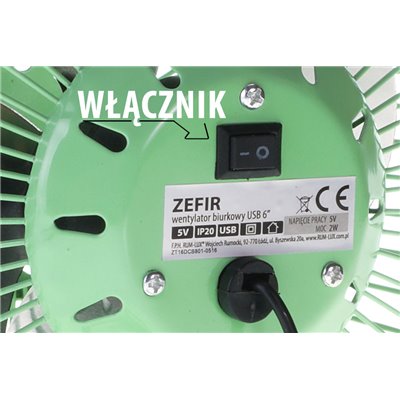 Wentylator wiatrak biurkowy usb ZEFIR 18 cm zielony