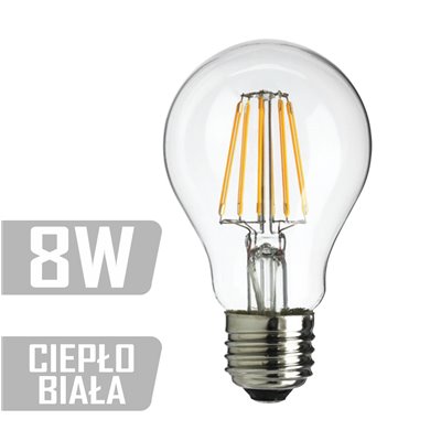 Żarówka LED E27 filament 8W  60W 800lm ciepła ozdobna EDISON