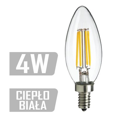 Żarówka LED E14 filament 4W  35W 400lm ciepła ozdobna LED-CAN-FL-4W-E14 CB