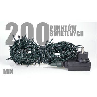 Lampki zewnętrzne sznur 200 sztuk LZ-ECO-LED-200 mix/kolorowe