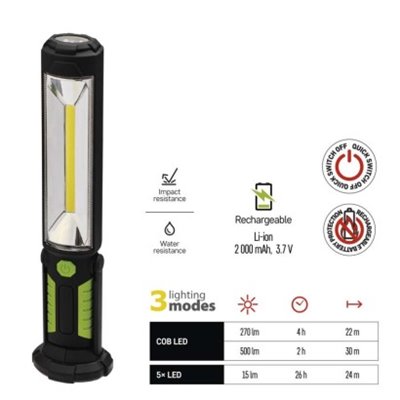 Lampa warsztatowa LED 5W COB, 500 lm, 2000 mAh ładowalna