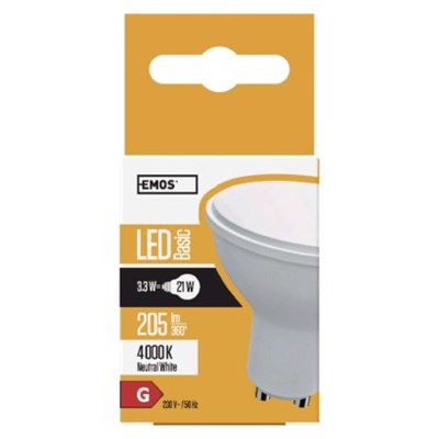 Żarówka LED Basic MR16 / GU10 / 3,3 W (21 W) / 205 lm / neutralna biel