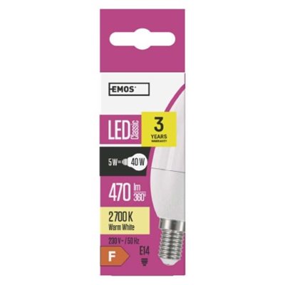 Żarówka LED Classic świeczka / E14 / 5 W (40 W) / 470 lm / ciepła biel