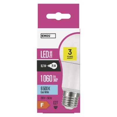 Żarówka LED Classic A60 / E27 / 10,7 W (75 W) / 1 060 lm / zimna biel