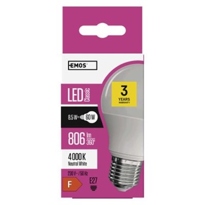 Żarówka LED Classic A60 / E27 / 8,5 W (60 W) / 806 lm / neutralna biel