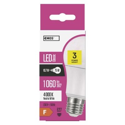 Żarówka LED Classic A60 / E27 / 10,7 W (75 W) / 1 060 lm / neutralna biel