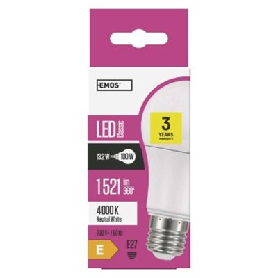 Żarówka LED Classic A60 / E27 / 13,2 W (100 W) / 1 521 lm / neutralna biel