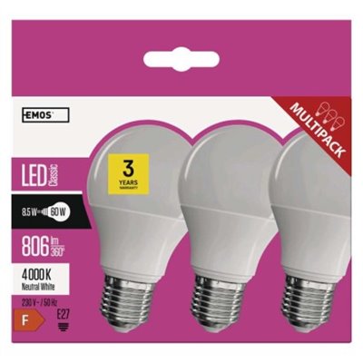 Żarówka LED Classic A60 / E27 / 8,5 W (60 W) / 806 lm / neutralna biel