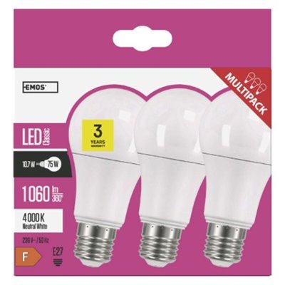 Żarówka LED Classic A60 / E27 / 10,7 W (75 W) / 1 060 lm / neutralna biel