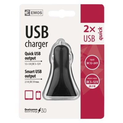 Zasilacz samochodowy USB QUICK 3A (28,5W) max.