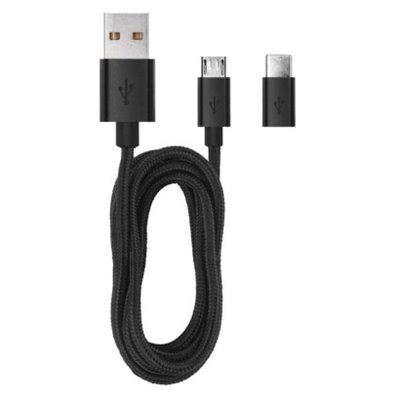 Zasilacz samochodowy USB BASIC 2,1A + kabel microUSB + USB-C