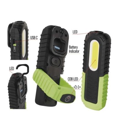 Lampa warsztat. LED 5W COB +3W LED, 400lm, 2000mAh ładowalna