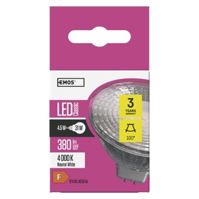 Żarówka LED Classic MR16 / GU5,3 / 4,5 W (31 W) / 380 lm / neutralna biel