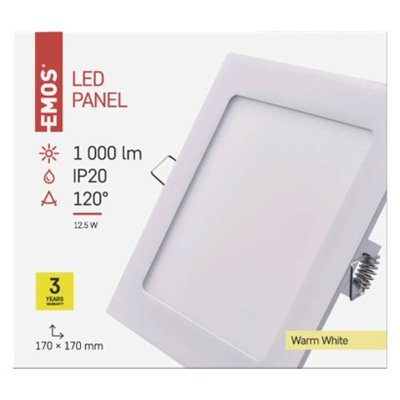 Panel LED wpuszczany kwadratowy 12.5W IP20 ciepła biel