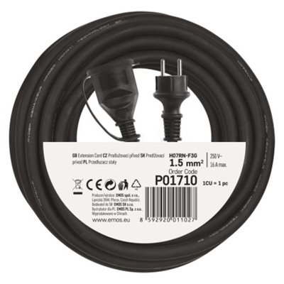 Przedłużacz ogrodowy 10 m / 1 gniazdo / czarny / guma-neopren / 230 V / 1,5 mm2