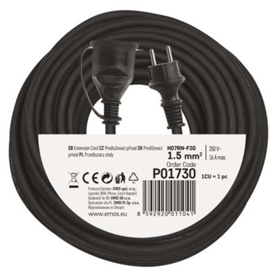 Przedłużacz ogrodowy 30 m / 1 gniazdo / czarny / guma-neopren / 230 V / 1,5 mm2