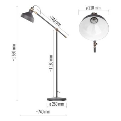 Lampa podłogowa E27 ARTHUR 150 cm ciemno szary