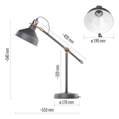 Lampa biurkowa E27 HARRY 56 cm ciemno szary