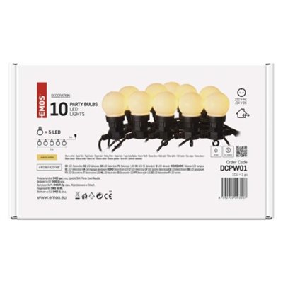 Łańcuch Party 10x 5 LED, mleczne, 5m, ciepła biel, IP44