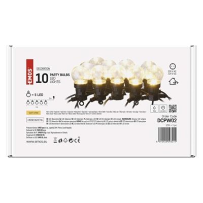 Łańcuch Party 10x 5 LED, przeźroczyste, 5m, ciepła biel, IP44