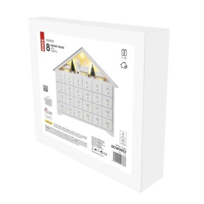 Dekoracje - 8 LED kalendarz adwentowy drewniany 35x30 cm, 2x AA ciepła biel, IP20, timer