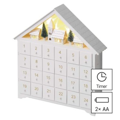 Dekoracje - 8 LED kalendarz adwentowy drewniany 35x30 cm, 2x AA ciepła biel, IP20, timer