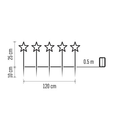 Dekoracja ogrodowa - 5 LED gwiazdki 35 cm, zimna biel, IP44, timer