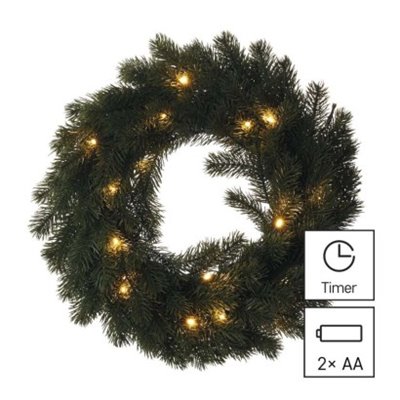 Dekoracje - 20 LED wianek 40 cm 2x AA, ciepła biel, IP20, timer