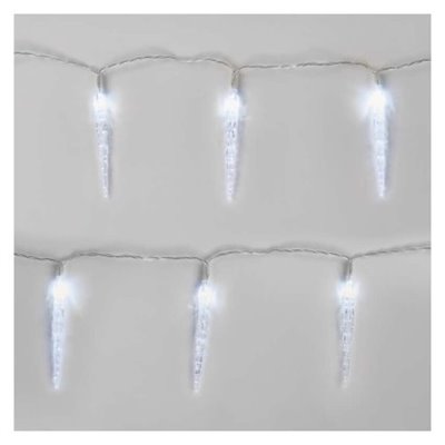 Dekoracje - 10 LED sople 10 cm 1,35 m 2x AA zimna biel, IP20, timer