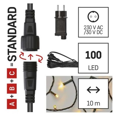 Oświetlenie łączone Standard - zestaw zasilacz + 100LED 10m ciepła biel, IP44, timer