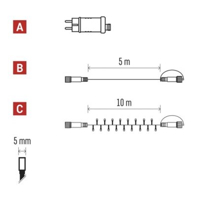 Oświetlenie łączone Standard - zestaw zasilacz + 100LED 10m ciepła biel, IP44, timer