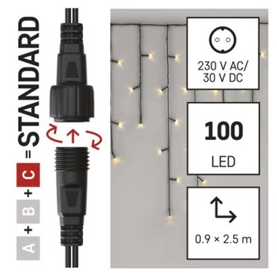 Oświetlenie łączone Standard- sople 100 LED 2,5 m ciepła biel, IP44