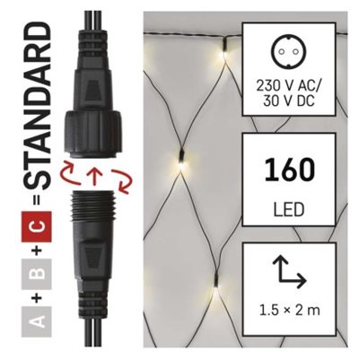 Oświetlenie łączone Standard- siatka 160 LED 1,5x2 m ciepła biel, IP44