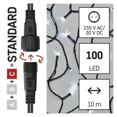 Oświetlenie łączone Standard - łańcuch 100 LED 10m zimna biel, IP44