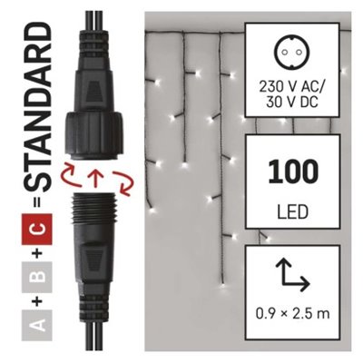 Oświetlenie łączone Standard - sople 100 LED 2,5 m zimna biel, IP44