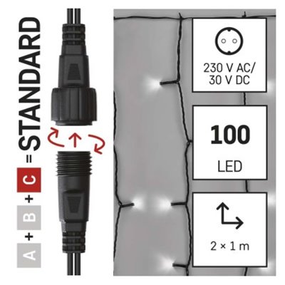 Oświetlenie łączone Standard - kurtyna 100 LED 1x2 m zimna biel, IP44