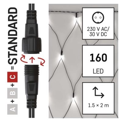 Oświetlenie łączone Standard - siatka 160 LED 1,5x2 m zimna biel, IP44