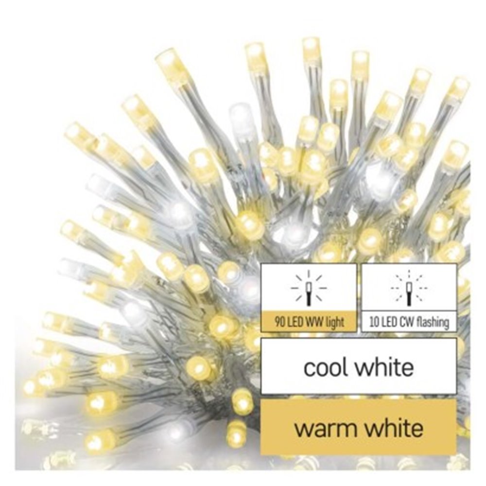 Oświetlenie łączone Standard - sople 100LED 2,5 m ciep. biel+ciepła biel miga, IP44, timer