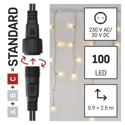 Oświetlenie łączone Standard - sople 100LED 2,5 m ciep. biel+ciepła biel miga, IP44, timer