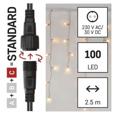 Oświetlenie łączone Standard - sople 100 LED 2,5 m czerwone + vintage miga, IP44, timer