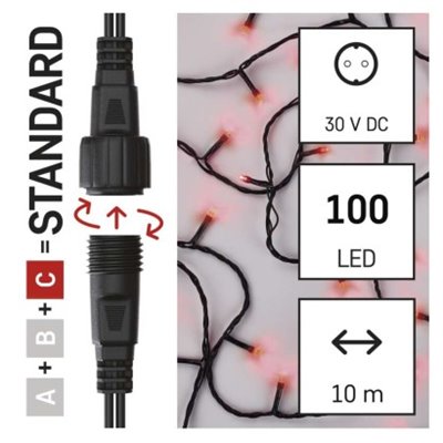 Oświetlenie łączone Standard - łańcuch 100 LED 10m czerwony, IP44