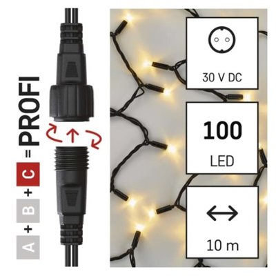 Oświetlenie łączone Profi - łańcuch 100 LED 10m ciepła biel, czarny przewód, IP44