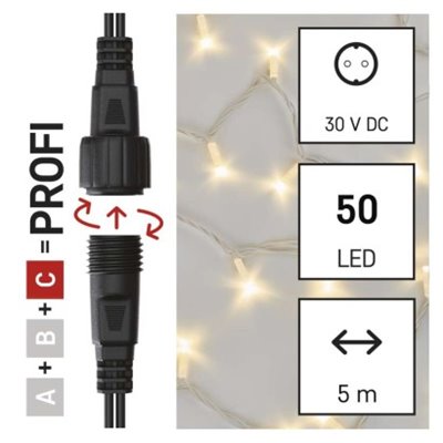 Oświetlenie łączone Profi - łańcuch 50 LED 5m ciepła biel, biały przewód, IP44