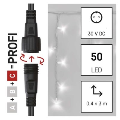 Oświetlenie łączone Profi - sople 50 LED 3m zimna biel, biały przewód, IP44