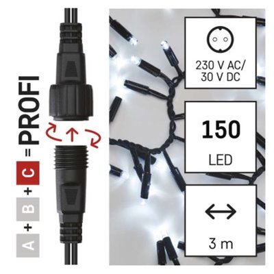 Oświetlenie łączone Profi - łańcuch jeżyk 150 LED 3m, zimna biel, czarny, IP44