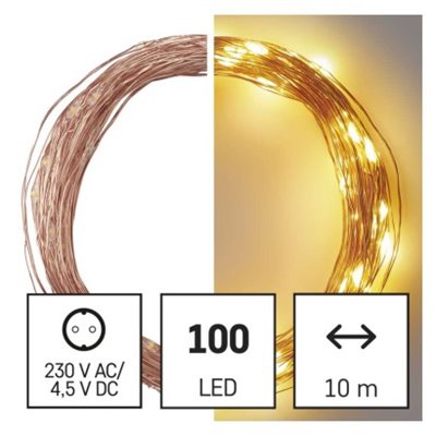 Dekoracje - 100 LED nano łezki 10m ciepła biel, miedziany przewó, IP44 timer