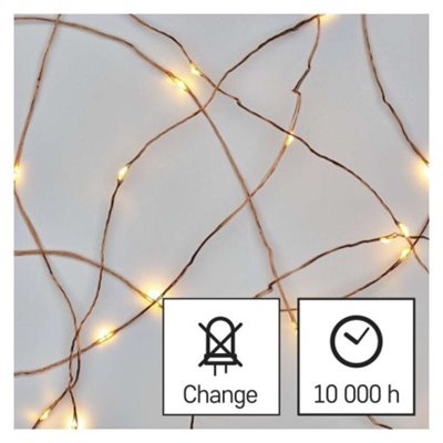 Dekoracje - 100 LED nano łezki 10m ciepła biel, miedziany przewó, IP44 timer