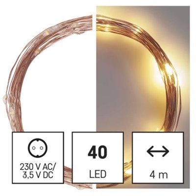 Dekoracje - 40 LED nano łezki 4m ciepła biel, miedziany przewód, IP44 timer